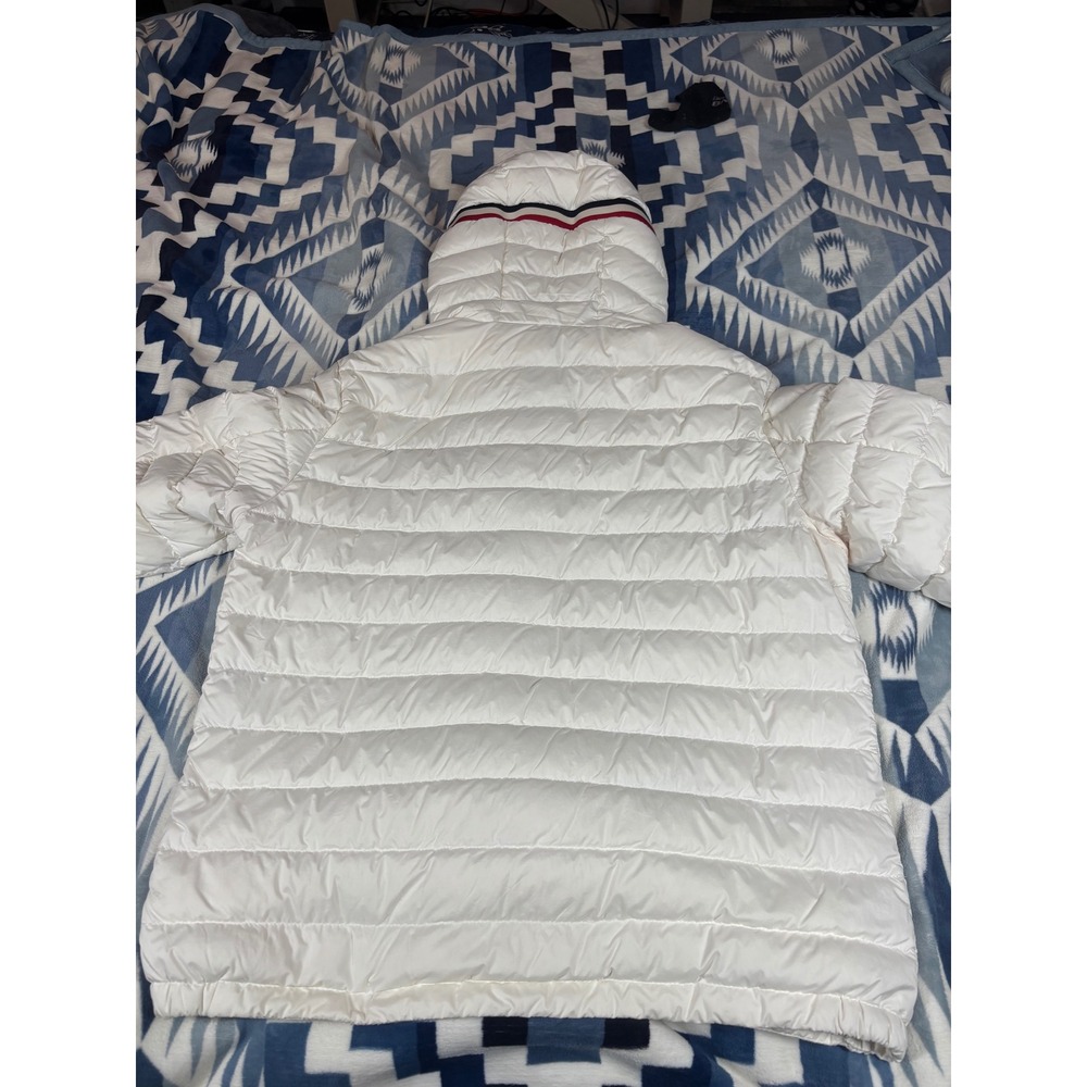 Moncler White Hooded Puffer Jacket Tricolor Trim Womens Size 4 Made in Romania - Picture 15 of 16